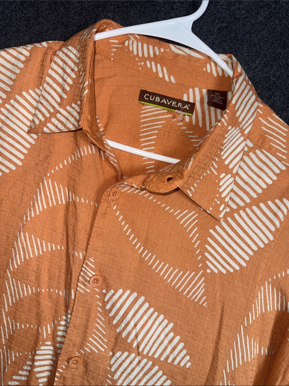 Cubavera Orange‎ and White Geometric Short-Sleeve Button-Down Shirt